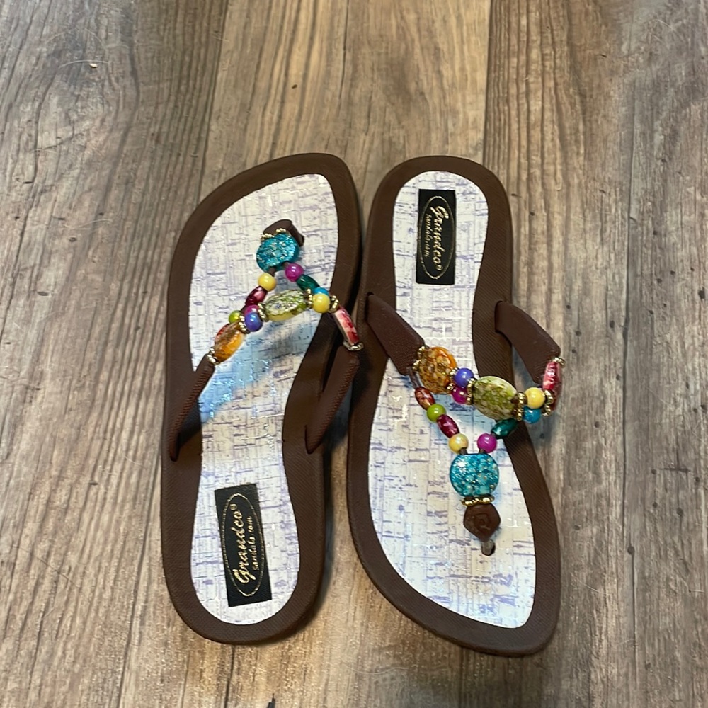 Brown with multi colored jewels size: 7